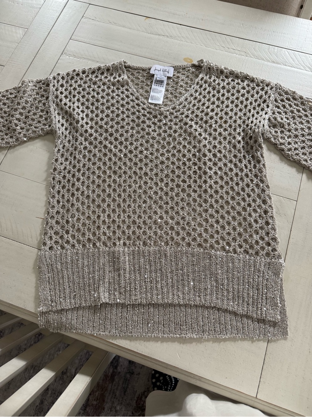 Joseph Ribkoff Open-Knit Cream Scoop Neck Sweater never worn no tags